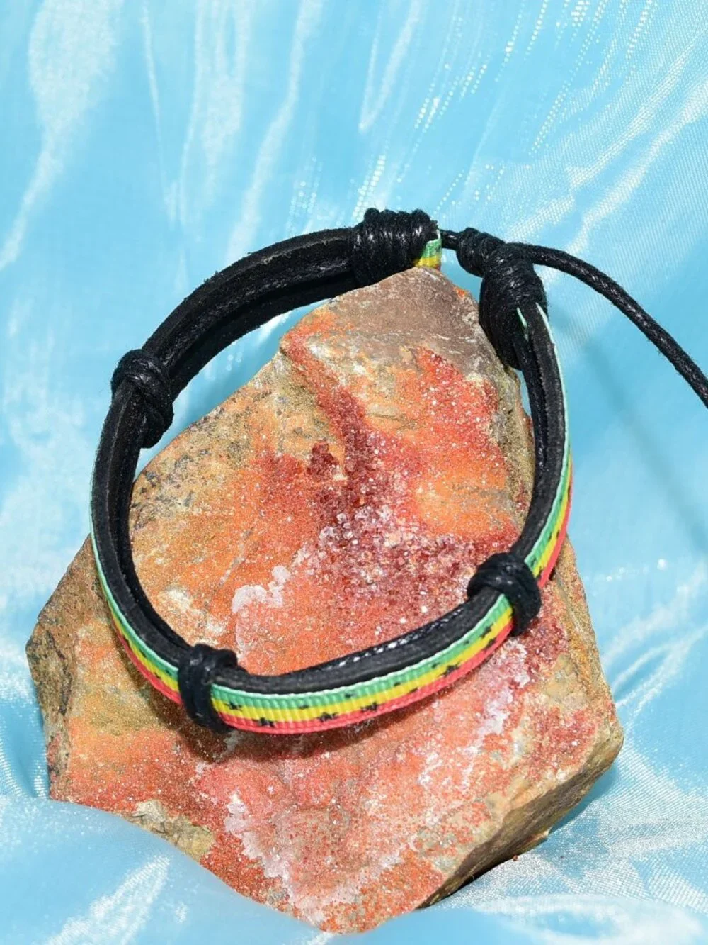 Rey Ribbon Stripes Stars Slide Tie Bracelet Black Yellow Green Womens Gift Packa